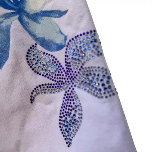 Escada Designer White Floral Rhinestone Jeans Size 36 Fits 28–30” Made in Italy