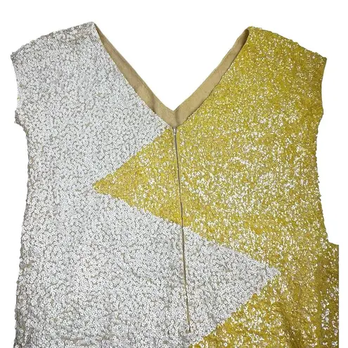 Gene Shelly Vintage Yellow White Zig Zag Colorblock Sequin Short Sleeve Dress 14