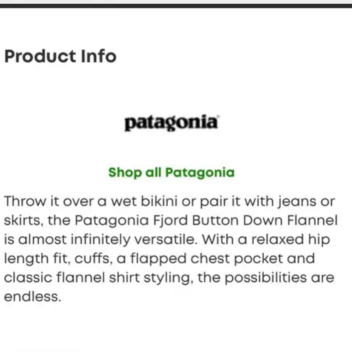 Patagonia #49  flannel button down shirt 100% organic cotton