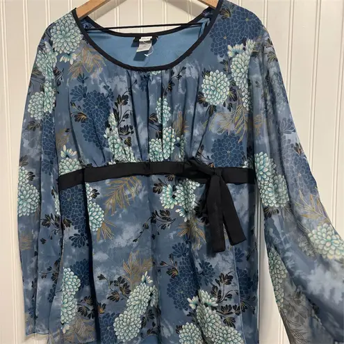 Studio 1940 NWOT Plus Size Tunic Blouse 18/20 Chiffon Floral Empire Waist Blue