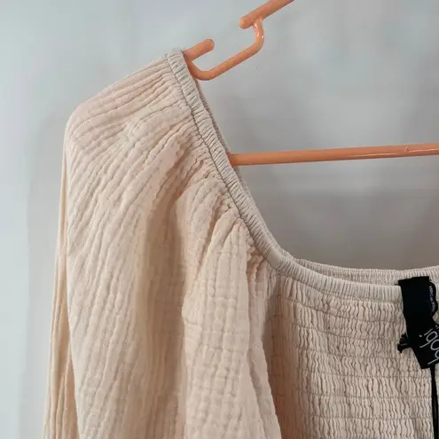 Bobi Blouse Large Smocked Bare Light Peach NWT Long Sleeve 100% Cotton Stretch