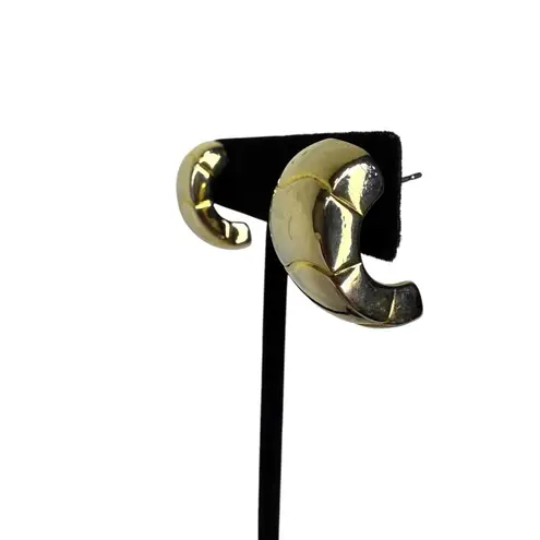 Vintage Gold Puffy Chubby Wide Semi Hoop Earrings Pierced 1" Retro 80s