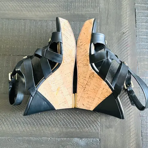 Guess Wedge Cork Black Heels Open Toe Size 9