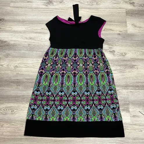 London Times Multicolor Cap Sleeve Above the Knee Dress Keyhole Back Size 10