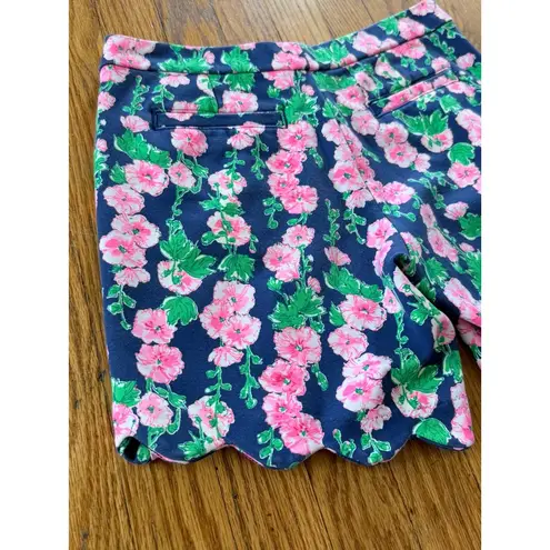 Lilly Pulitzer A1  Floral Scalloped Shorts Pockets Navy Pink Green Size 2