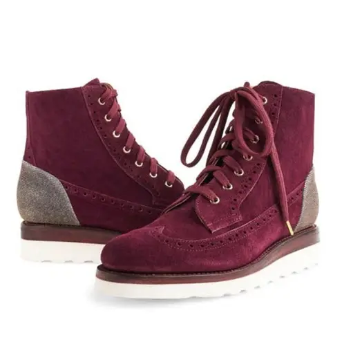 The Office of Angela Scott Mr Harrison maroon metallic suede bootie 37.5/7.5 wit Red
