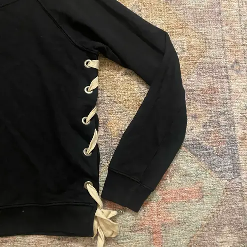 Sincerely Jules Side Lace Up Crewneck Sweatshirt in Black