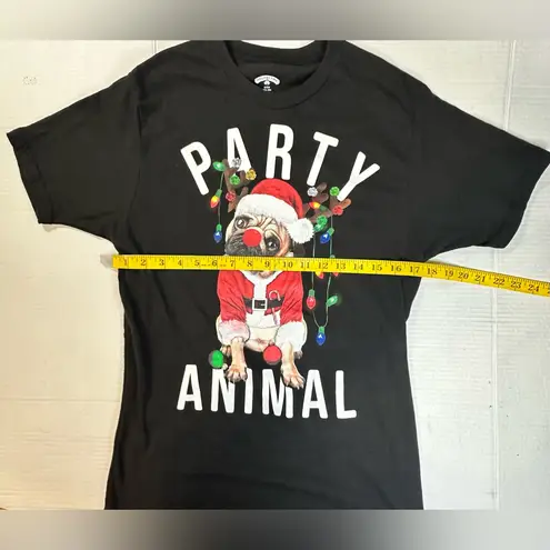 Holiday Time Party Animal Pug Dog Christmas Lights Santa Graphic T-shirt Black S