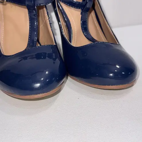 Journee Collection Old Money Business Casual Formal T Strap Stiletto Blue Pumps