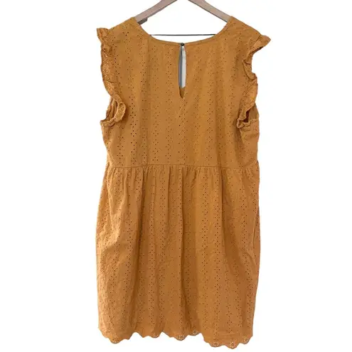 Knox Rose Women's  mustard yellow ruffle sleeve eyelet A-Line dress