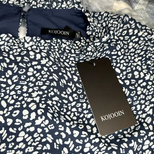 NWT Kojooin Ruffle Mock Neck Long Sleeve Floral Pleated Flowy Mini Dress Sz XXL Blue