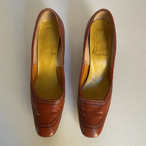 Pavilia Handmade Vintage Brown Leather Pumps Women's Sz 7 Low Heel Classic