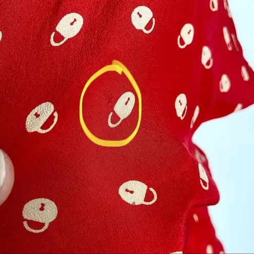 Petticoat Alley 100% Silk Cherry Red Lock Print Blouse