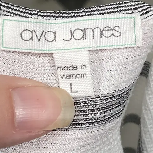 Ava James Tank Top Womens Large Gray White Striped Zip Front Sleeveless Casual