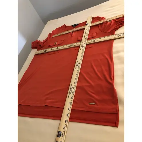 Ellen Tracy Women Blouse XL Short Sleeve Collarless Comfy Boxy Orange Boho Hippi