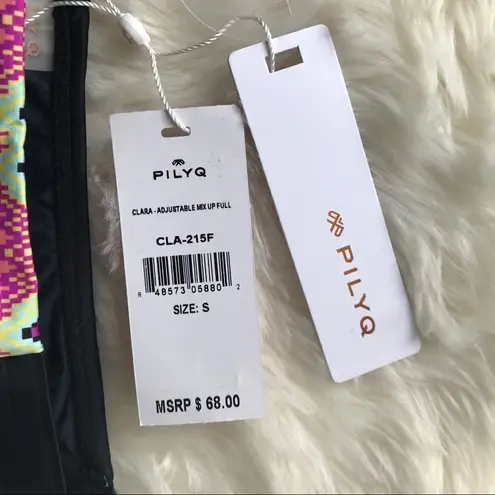 PilyQ Rainbow Low Rise Bikini Bottom Adjustable Waist Black Pink Green Small New