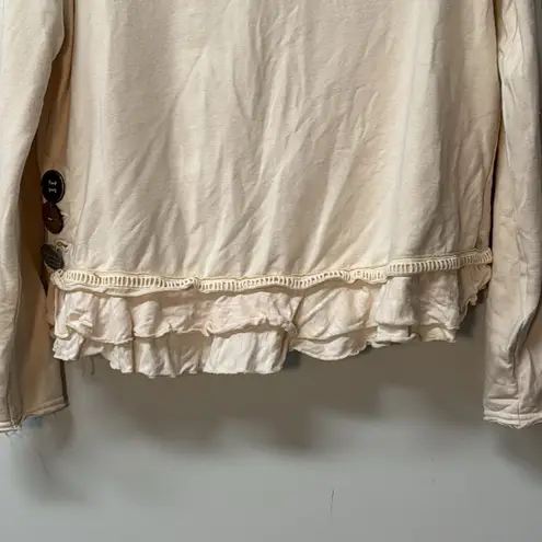 Neon Buddha Womens Ruffle Hem French Terry Top S Ivory Raw Edges Light Academa