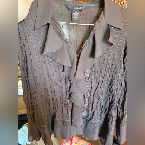 Robbie Bee Vintage Women’s Brown Sequin Blouse Size 18 W