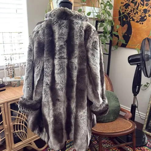 Vintage Le Coat Tissavel France Silvery Brown Cruella Open Front Faux Fur Coat Silver Size L