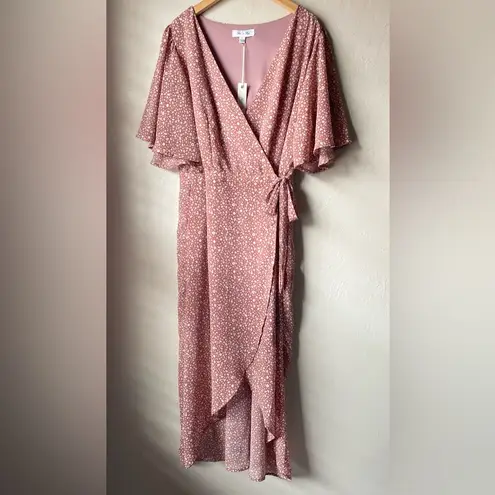 She & Sky 🆕  Leopard Print Mauve Midi Tie Wrap Dress | Large