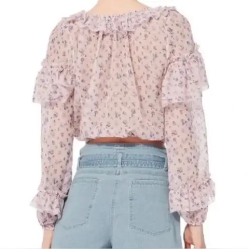 Love Shack Fancy  Women’s Silk Ruffle Romantic Floral Blouse Pink/Purple L - Image 2