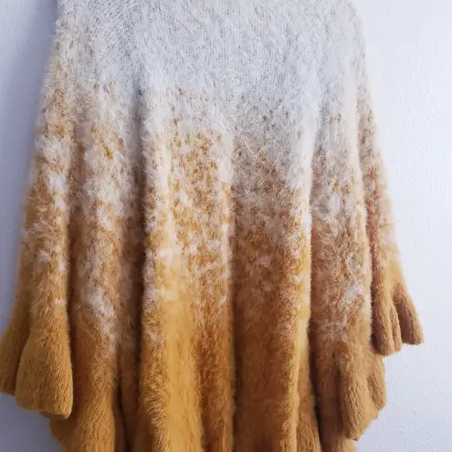 Anthropologie Senna Eyelash Fuzzy Ombre Poncho Orange Size L
