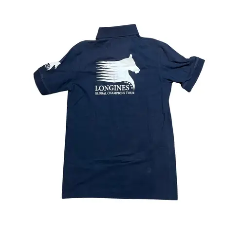 Longines Global Champions Tour Crew Polo Shirt L Navy 100% Cotton Made In Italy White Size L