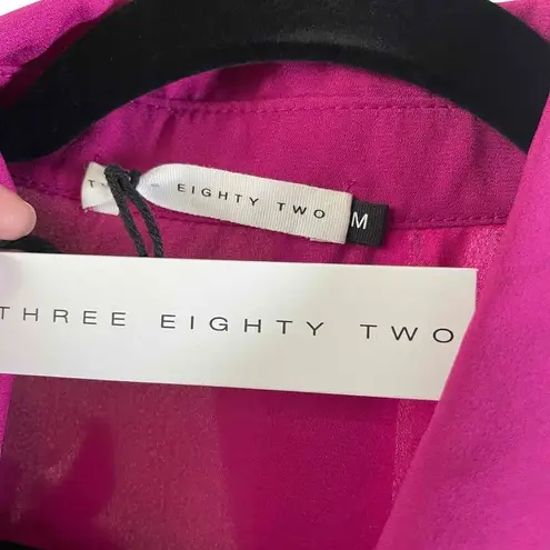 Three Eighty Two Revolve Short Sleeve Button Fuchsia Flutter Sleeve Blouse Med. - Image 7