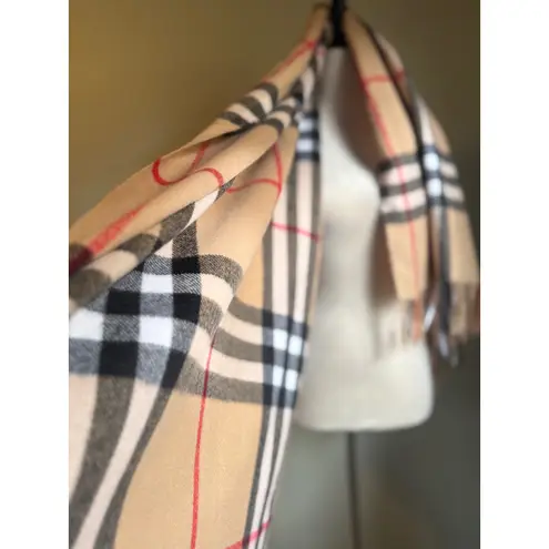 Fleecy Plaid Scarf Red Black White white fringe boho preppy Y2K cozy Tan