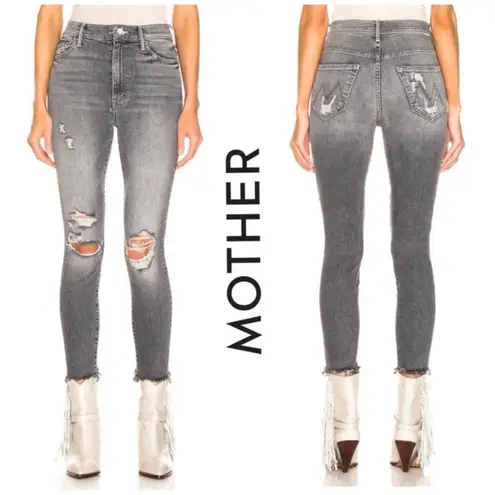 Mother Denim Swooner Ankle Chew Jeans Scene of the Crime Grey High Rise Size 28 Gray