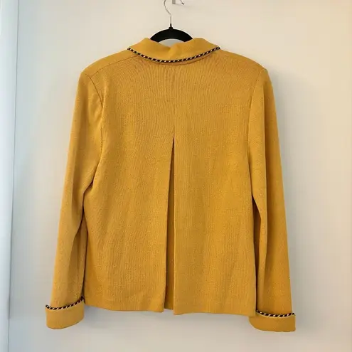 St. John Yellow Golden Leaf Metallic Trim Zip Up Santana Knit Blazer Jacket 10