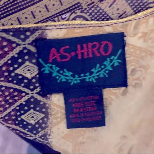 Vintage 70s Boho Kaftan Batik Golden Baroque Art Print Maxi Dress OS Brown Size undefined