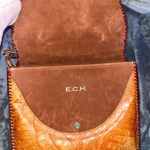 ECH Genuine Baby Aligator Embossed Tan Handbag