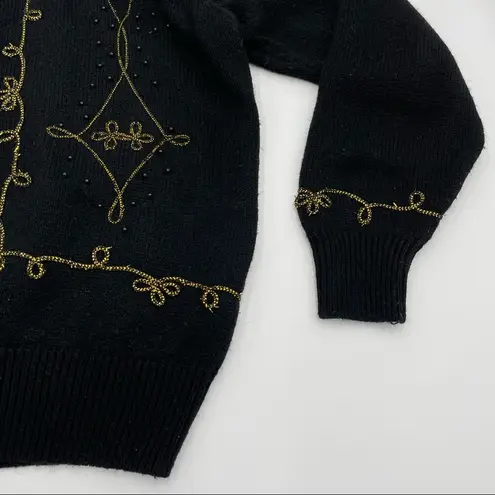 Vintage Sparkly Gold Black Sweater Christmas Cute Ugly Western Connection Medium