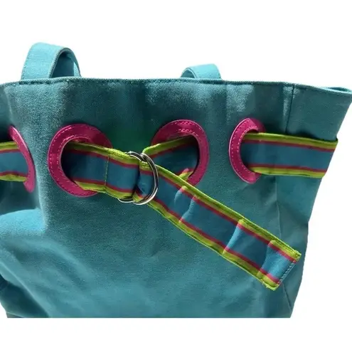 Polo Vintage Ralph Lauren Summer Canvas Tote Bag Purse Pink/Fuchsia & Blue