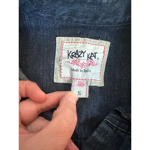 Krazy Kat Women’s Denim Jacket Small Embroidered Boho Western (Missing Buttons)