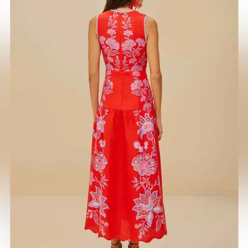 Farm Rio NWT Red Porcelain Garden Premium Linen Midi Dress M
