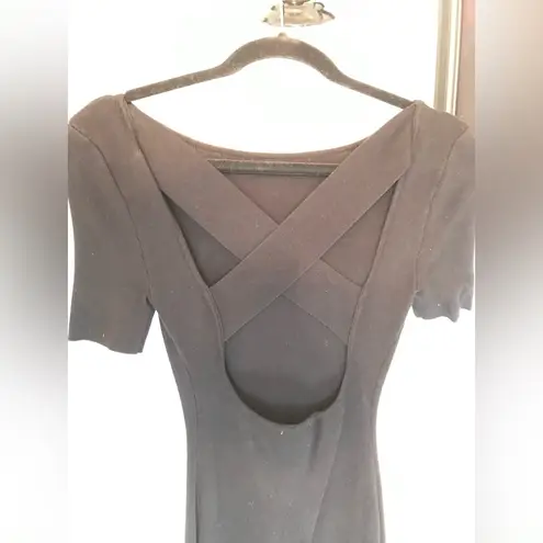 Unique Vintage Retro Style Black Wiggle Midi Dress w/ Cross Back Detail Sz M