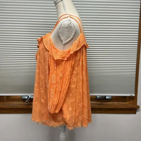 Anthropologie Floreat Maryana Orange Eyelet Strappy Off The Shoulder Top Size XS