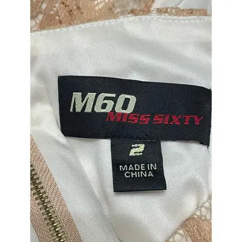 Miss Sixty A-Line Dress Lace Nylon Pleated Detailing Keyhole Accents Beige W 2