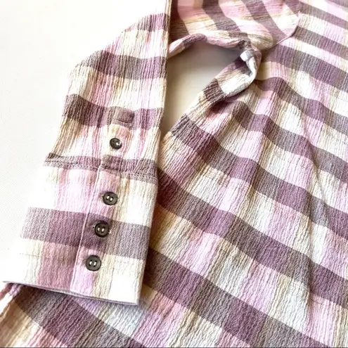Soft Surroundings Gauze Button Down Checked Blouse