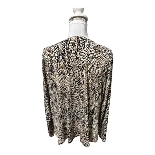 Susan Graver Printed Liquid Knit Button Front Peplum Top Snakeskin Size XL - Image 2