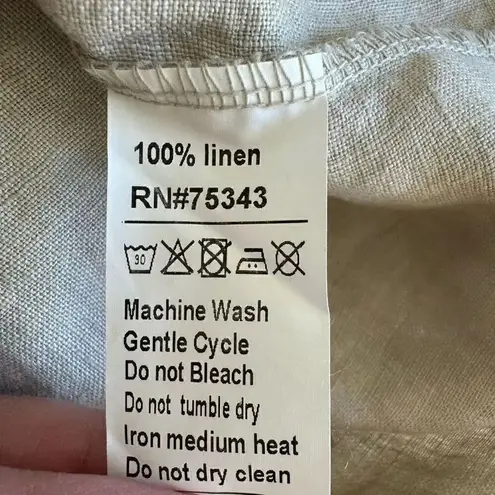 Lavinia Al Temple Linen Beige crew neck Short Sleeves Faux Side Buttons L # 1914 Tan Size L