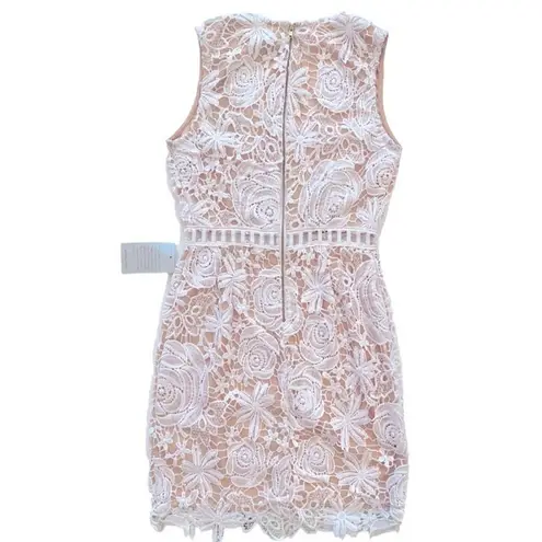 LOVE x DESIGN White Lace Lattice Taupe Shell Sleeveless Mini Dress Size XS