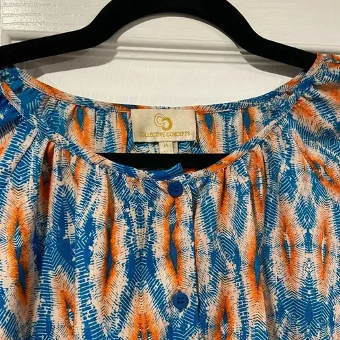 Collective Concepts High Low Button Front Scoop Neck 3/4 Sleeve Blouse Size M