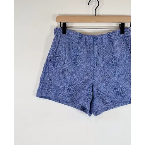 Koch Womens Shorts Blue Mid Rise Argyle Diamond Pull On Casual Boho USA Small