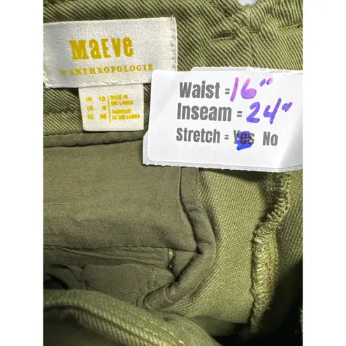 Maeve Anthropologie Cropped Wide Leg Pleated Olive Green Pants Size 8