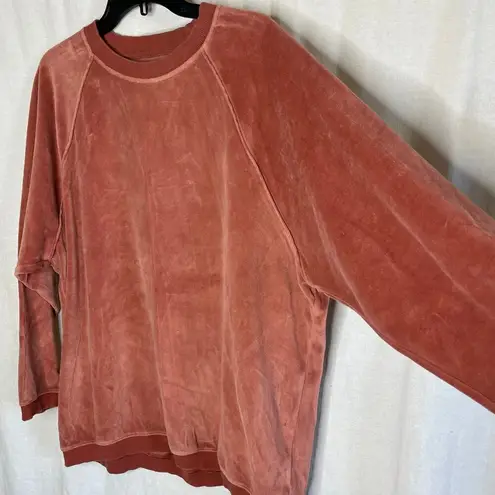 Aerie  Real Obsessed Velour Oversized Crew Neck Sweatshirt Size Small Pink Soft‎
