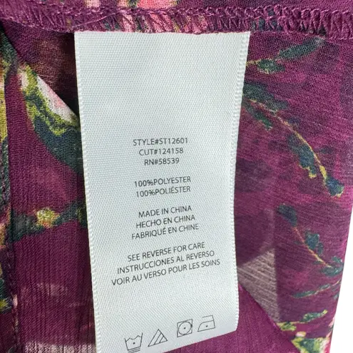 Kut From The Kloth  Purple Floral Chiffon Balloon Sleeve Button Up Blouse Size L - Image 5