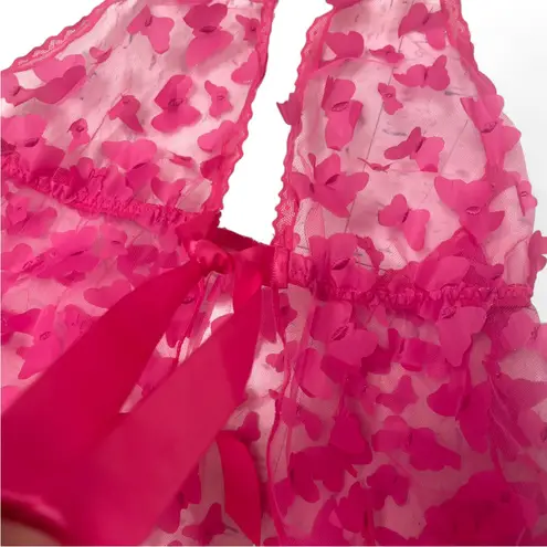 3D butterfly mesh gown Pink Sheer Halter Dress Size L